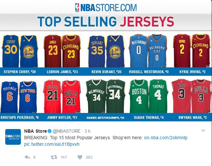 camisetas vendidas NBA