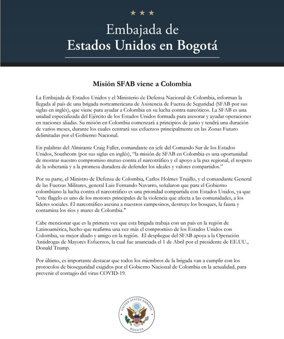 comunicado Embajada de Colombia - noticias ahora
