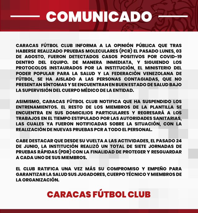 Caracas Fútbol Club comunicado - noticias ahora