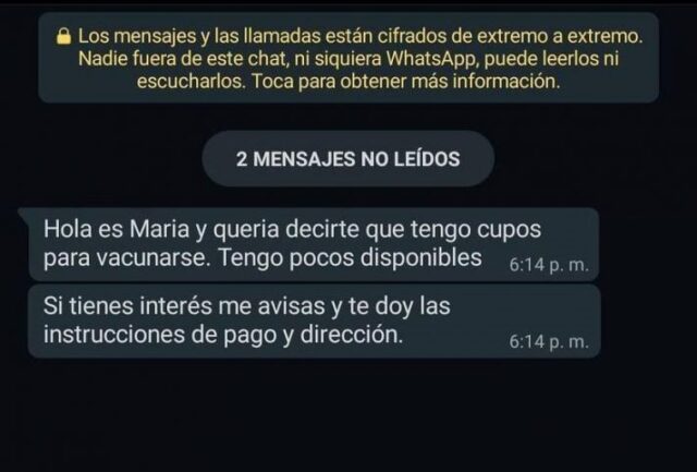 "María" estafa con vacunas contra el covid 