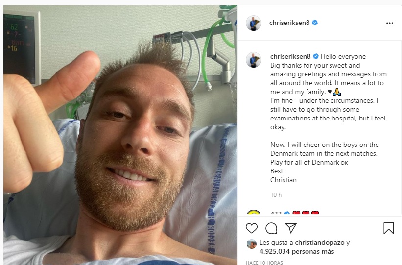 Christian Eriksen se dirige a los aficionados