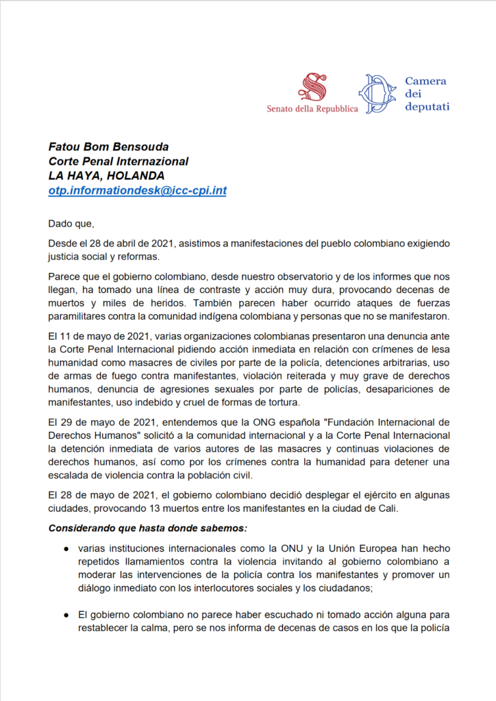 Italia insta en proceso penal contra Duque
