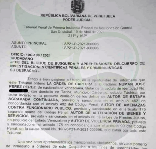 orden de captura en contra Newman Pérez