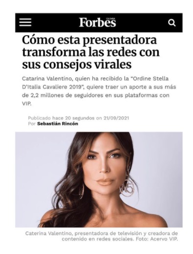 Caterina Valentino incluida en la revista Forbes