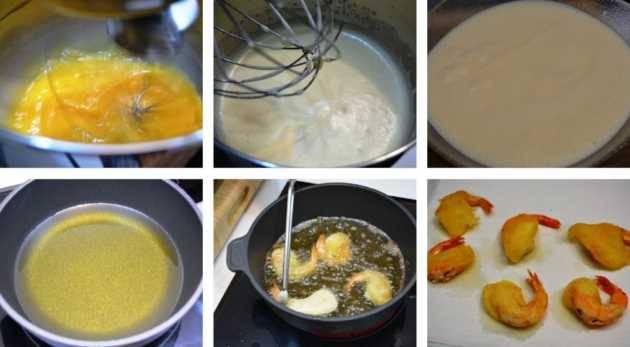 Langostinos con gabardina, preparación: