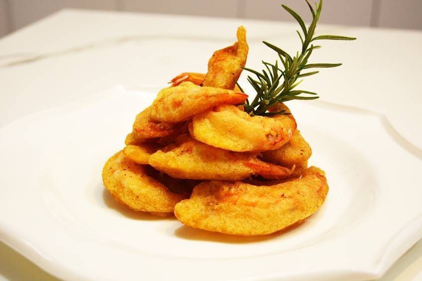 Langostinos con gabardina, preparación: