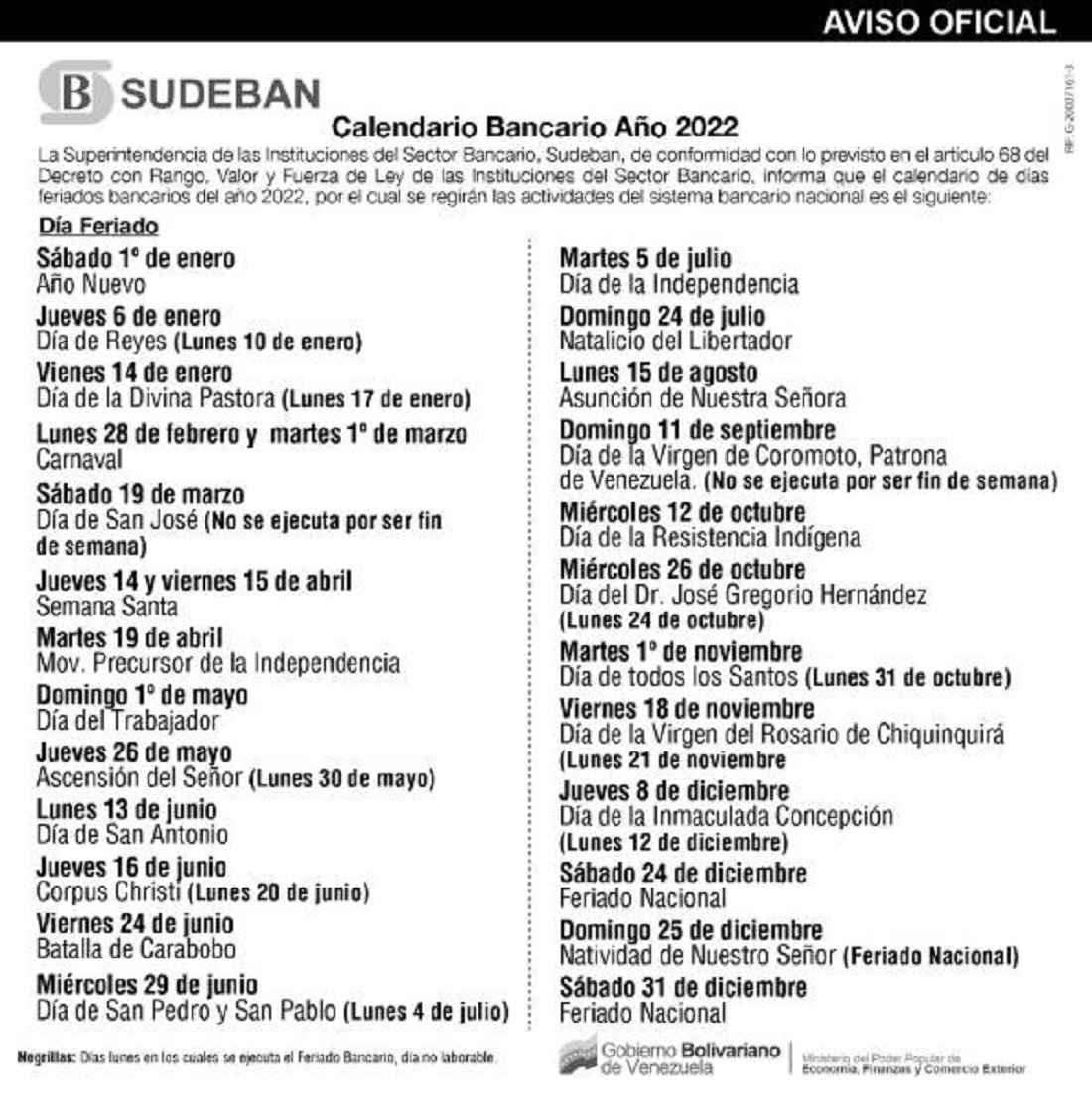 10 de enero será feriado bancario - 10 de enero será feriado bancario