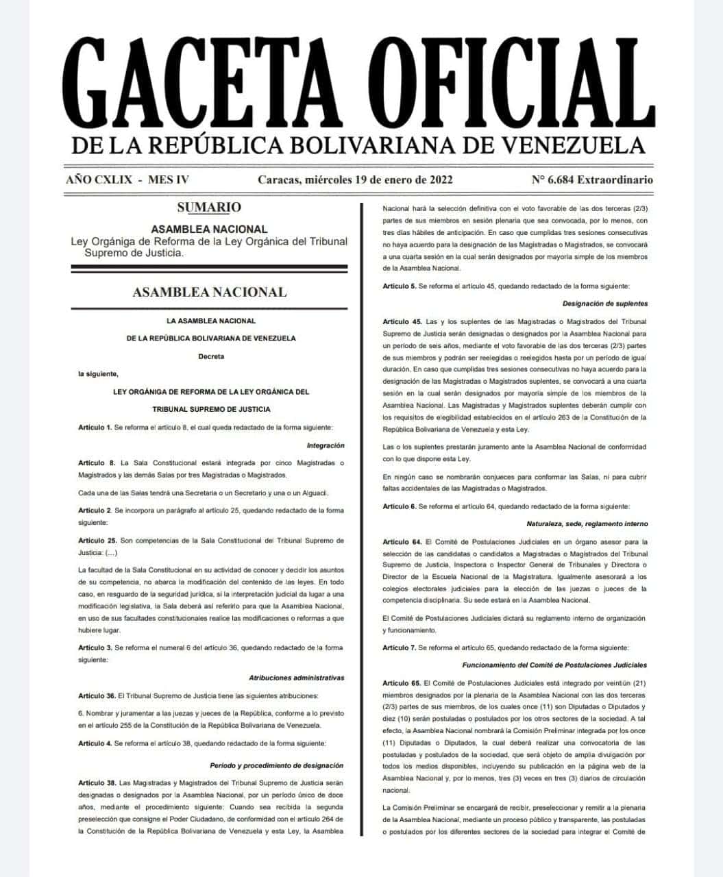 Gaceta Oficial la reforma a la Ley Orgánica del TSJ - Gaceta Oficial la reforma a la Ley Orgánica del TSJ