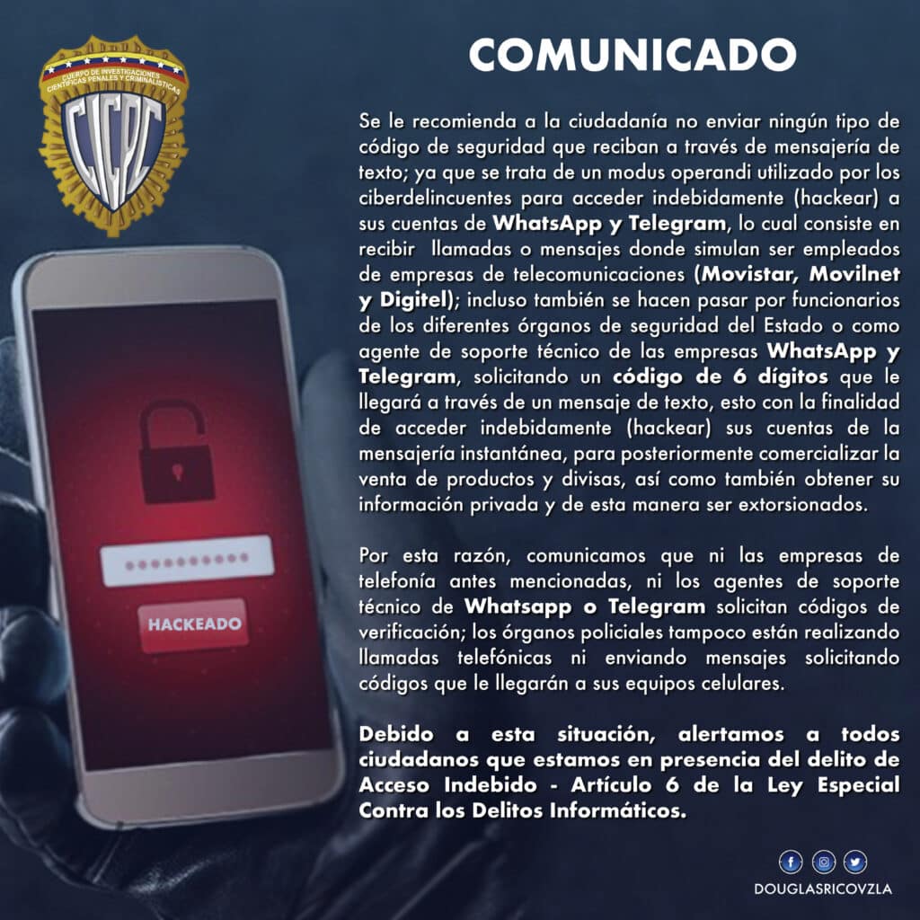 Cicpc alerta de hackeo de Whatsapp y Telegram
