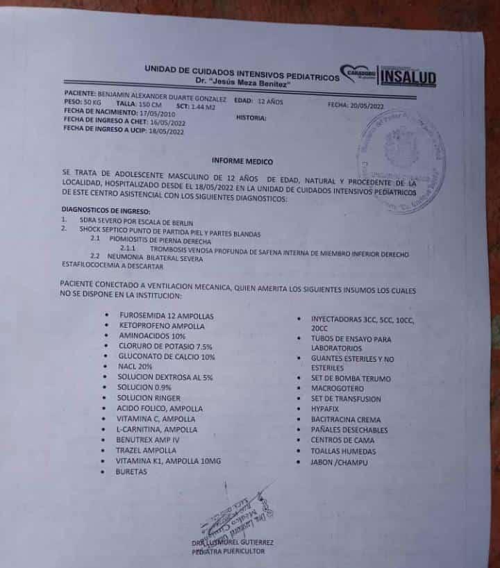 Adolescente internado en UCI
