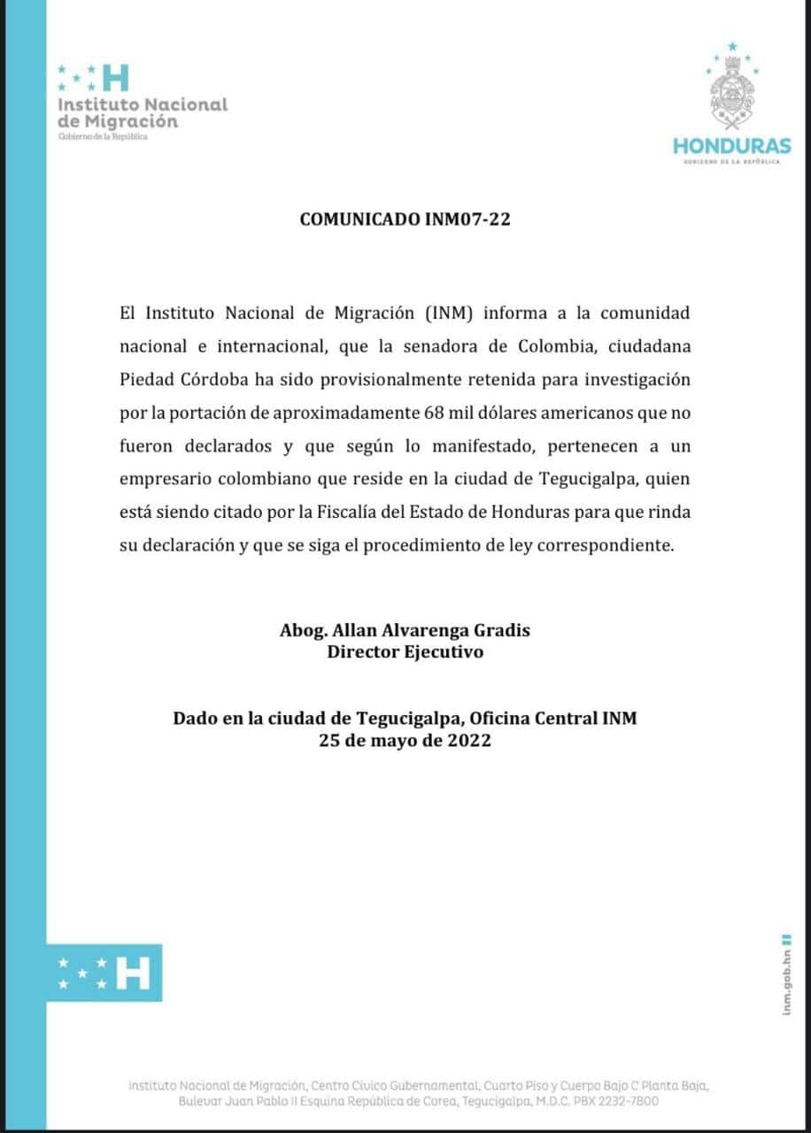 retenida Piedad Córdoba